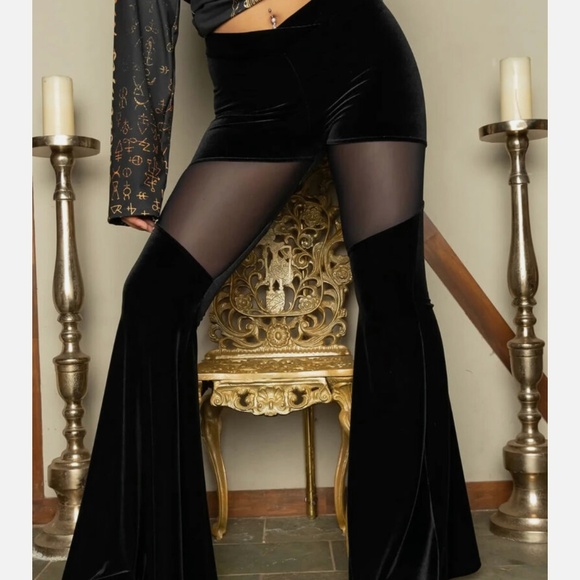 NWT BlackMilk Velvet Spartans High Waisted Sheer Flare Pants L Large - Picture 1 of 9